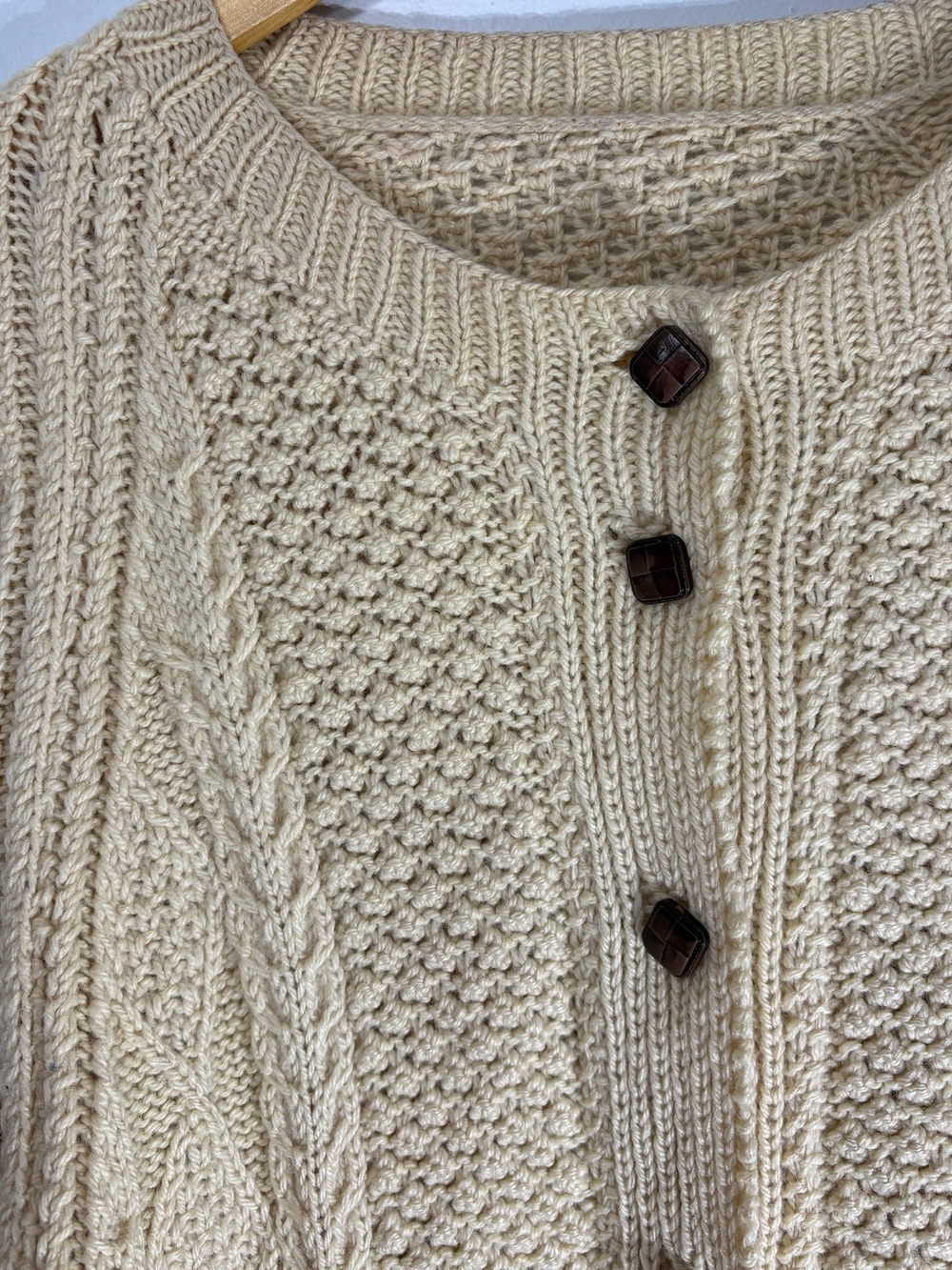 Vintage Wool Fisherman Cable Knit Cardigan Sweater XL Cream - Picture 7 of 10